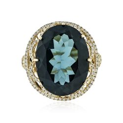 14KT Yellow Gold 20.72 ctw Blue Topaz and Diamond Ring