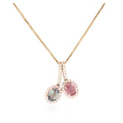 14KT Rose Gold 1.46 ctw Tourmaline and Diamond Pendant With Chain