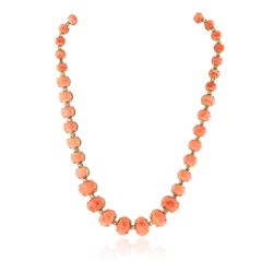 14KT Yellow Gold 78.52 ctw Coral and Diamond Necklace