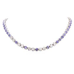 14KT White Gold 25.92 ctw Tanzanite and Diamond Necklace