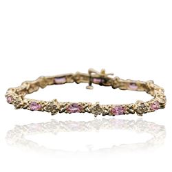 14KT Yellow Gold 6.24 ctw Pink Sapphire and Diamond Bracelet