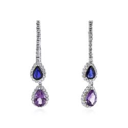 14KT White Gold 2.42 ctw Amethyst, Sapphire and Diamond Earrings