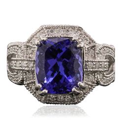 14KT White Gold 5.24 ctw Tanzanite and Diamond Ring