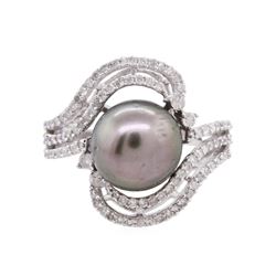 14KT White Gold Pearl and Diamond Ring