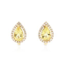 14KT Yellow Gold 2.58 ctw Golden Beryl and Diamond Earrings