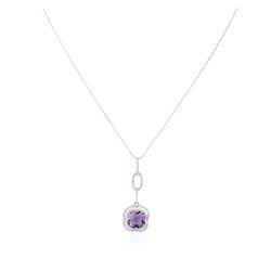 14KT White Gold 3.49 ctw Amethyst and Diamond Pendant With Chain