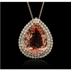 14KT Rose Gold GIA Certified 58.12 ctw Morganite and Diamond Pendant With Chain