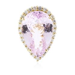 14KT Yellow Gold 38.02 ctw GIA Certified Kunzite and Diamond Ring