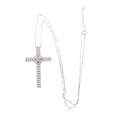 14KT White Gold 1.13 ctw Diamond Cross Pendant With Chain