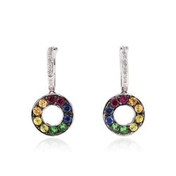 14KT White Gold 1.31 ctw Multi Gemstone and Diamond Earrings