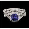Image 1 : 14KT White Gold 1.41 ctw Tanzanite and Diamond Wedding Ring Set