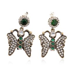 SILVER 4.7 ctw Green Crystal and Cubic Zirconia Earrings