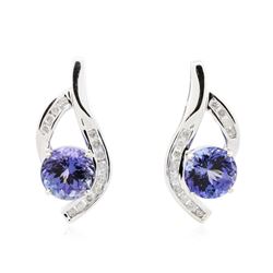 14KT White Gold 6.30 ctw Tanzanite and Diamond Earrings