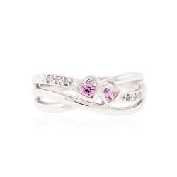 14KT White Gold 0.05 ctw Pink Topaz and Diamond Ring