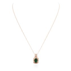 14KT Rose Gold 1.83 ctw Emerald and Diamond Pendant With Chain