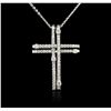 Image 2 : 14KT White Gold 0.93 ctw Diamond Cross Pendant With Chain