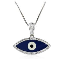 18KT White Gold 0.20 ctw Diamond Evil Eye Pendant With Chain