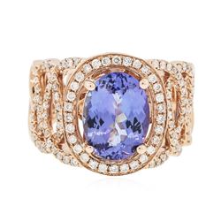 14KT Rose Gold 3.21 ctw Tanzanite and Diamond Ring