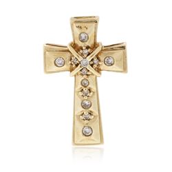 14KT Yellow Gold 0.09 ctw Diamond Cross Pendant