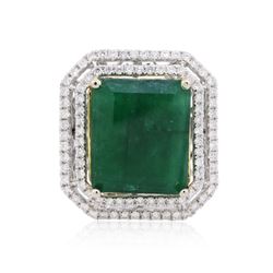 14KT Two-Tone Gold 13.38 ctw Emerald and Diamond Ring