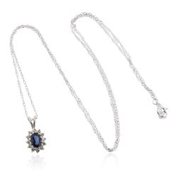 14KT White Gold 0.50 ctw Sapphire and Diamond Pendant With Chain