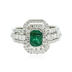 18KT White Gold 1.01 ctw Emerald and Diamond Ring