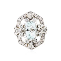 14KT White Gold 4.09 ctw Aquamarine and Diamond Ring