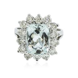 14KT White Gold 3.96 ctw Aquamarine and Diamond Ring