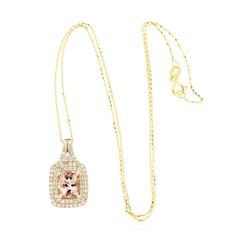 14KT Yellow Gold 1.99 ctw Morganite and Diamond Pendant With Chain