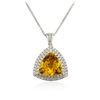 Image 2 : 14KT White Gold 5.01 ctw Citrine Quartz and Diamond Pendant With Chain
