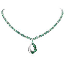 14KT White Gold 30.81 ctw Emerald and Diamond Necklace