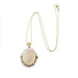 14KT Yellow Gold 13.65 ctw Opal, Peridot and Diamond Pendant With Chain