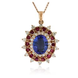 14KT Rose Gold 4.23 ctw Tanzanite, Ruby and Diamond Pendant With Chain