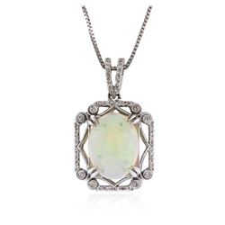 18KT White Gold 8.80 ctw Opal and Diamond Pendant With Chain