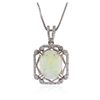 Image 1 : 18KT White Gold 8.80 ctw Opal and Diamond Pendant With Chain