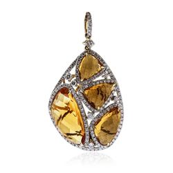 14KT Yellow Gold 13.38 ctw Citrine and Diamond Pendant