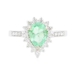 14KT White Gold 0.88 ctw Emerald and Diamond Ring