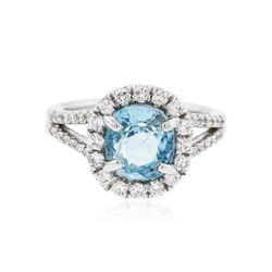 14KT White Gold 3.26 ctw Blue Zircon and Diamond Ring