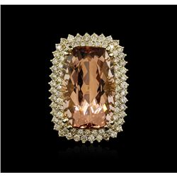 14KT Yellow Gold GIA Certified 38.31 ctw Morganite and Diamond Ring