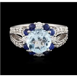 14KT White Gold 3.24 ctw Topaz, Sapphire and Diamond Ring