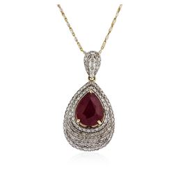 14KT Yellow Gold 4.78 ctw Ruby and Diamond Pendant With Chain