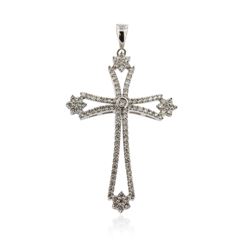 14KT White Gold 1.50 ctw Diamond Cross Pendant