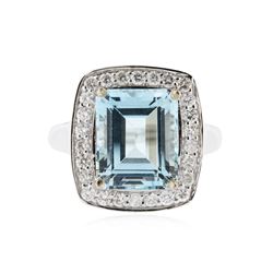 14KT White Gold 5.80 ctw Blue Topaz and Diamond Ring