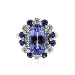 14KT White Gold 6.27 ctw Tanzanite, Sapphire and Diamond Ring