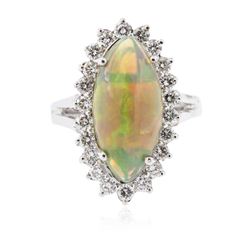 14KT White Gold 2.61 ctw Opal and Diamond Ring