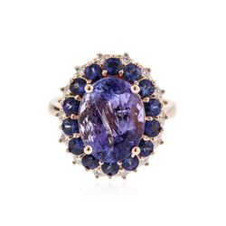 14KT Rose Gold 5.94 ctw Tanzanite, Sapphire and Diamond Ring