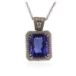 18KT White Gold GIA Certified 16.95 ctw Tanzanite and Diamond Pendant With Chain