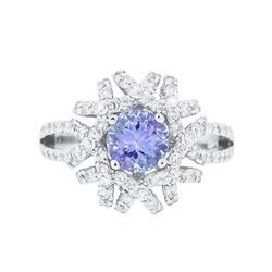 14KT White Gold 1.17 ctw Tanzanite and Diamond Ring