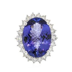 14KT White Gold GIA Certified 23.77 ctw Tanzanite and Diamond Ring