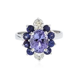 14KT White Gold 1.90 ctw Tanzanite, Sapphire and Diamond Ring